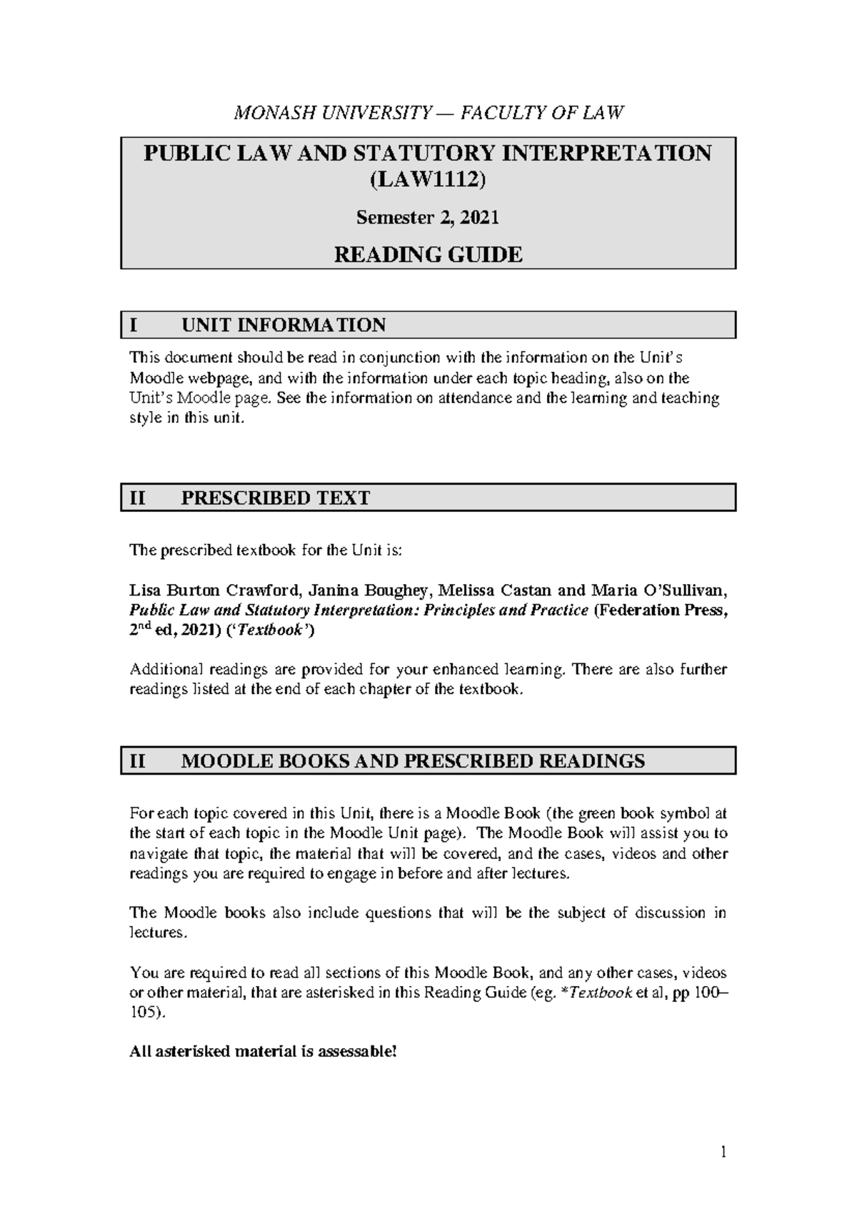 LAW1112 Public Law & Statutory Interpretation Reading Guide - S2 2021 ...