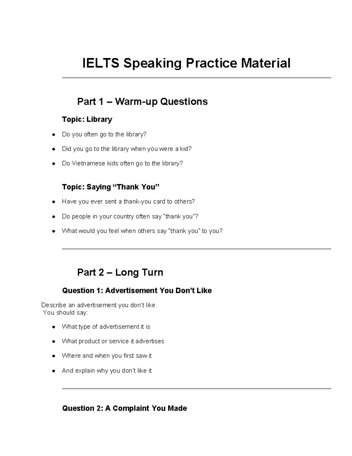 IELTS Speaking Practice: Library & Complaints - Lesson 17 - Studocu