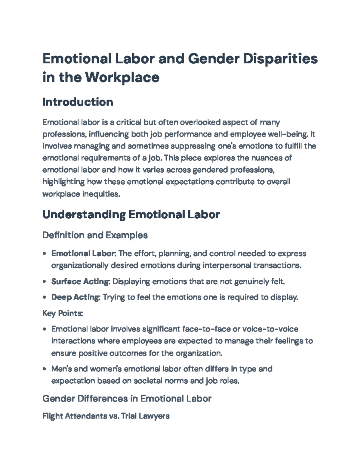 Emotional Labor and Gender Disparities in the Workplace Analysis ...