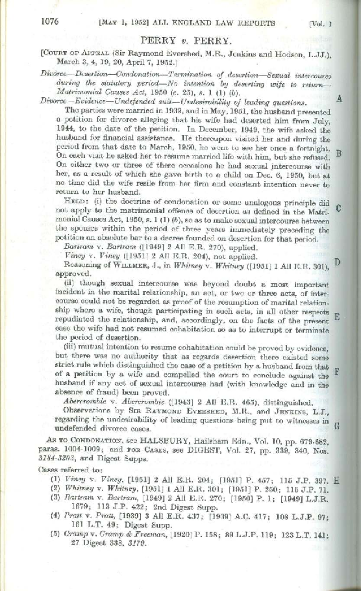 1076 1, PERRY V. PERRY: Appeal on Desertion and Condonation Issues ...