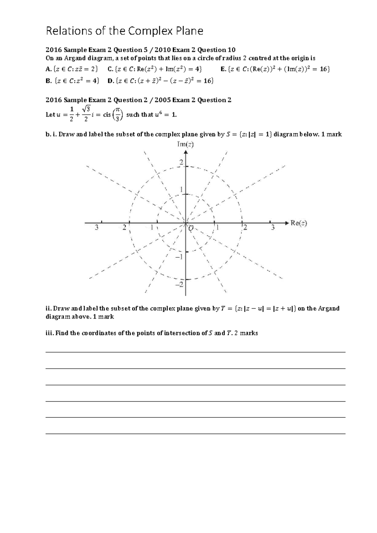 Complex Plane Relations: 2016-2023 Exam Questions & Solutions - Studocu