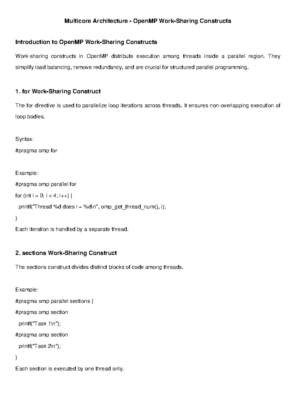 OpenMP Work Sharing Constructs Overview and Examples - Studocu