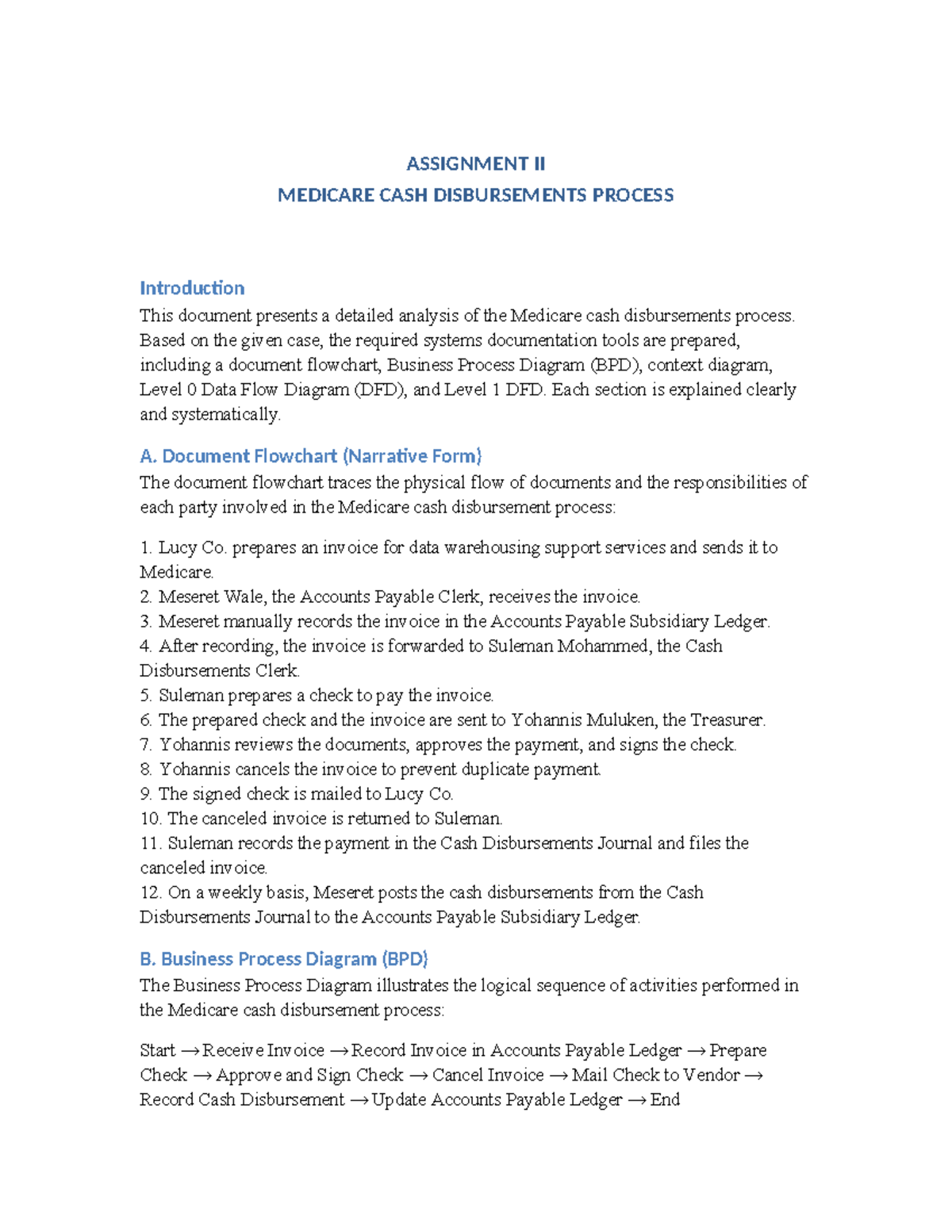 Assignment II: Medicare Cash Disbursement Process Analysis - Studocu