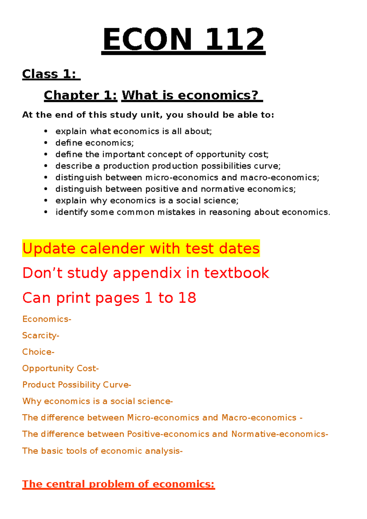 ECON 112 Lecture Notes: Chapter 1 - Introduction to Economics Concepts ...