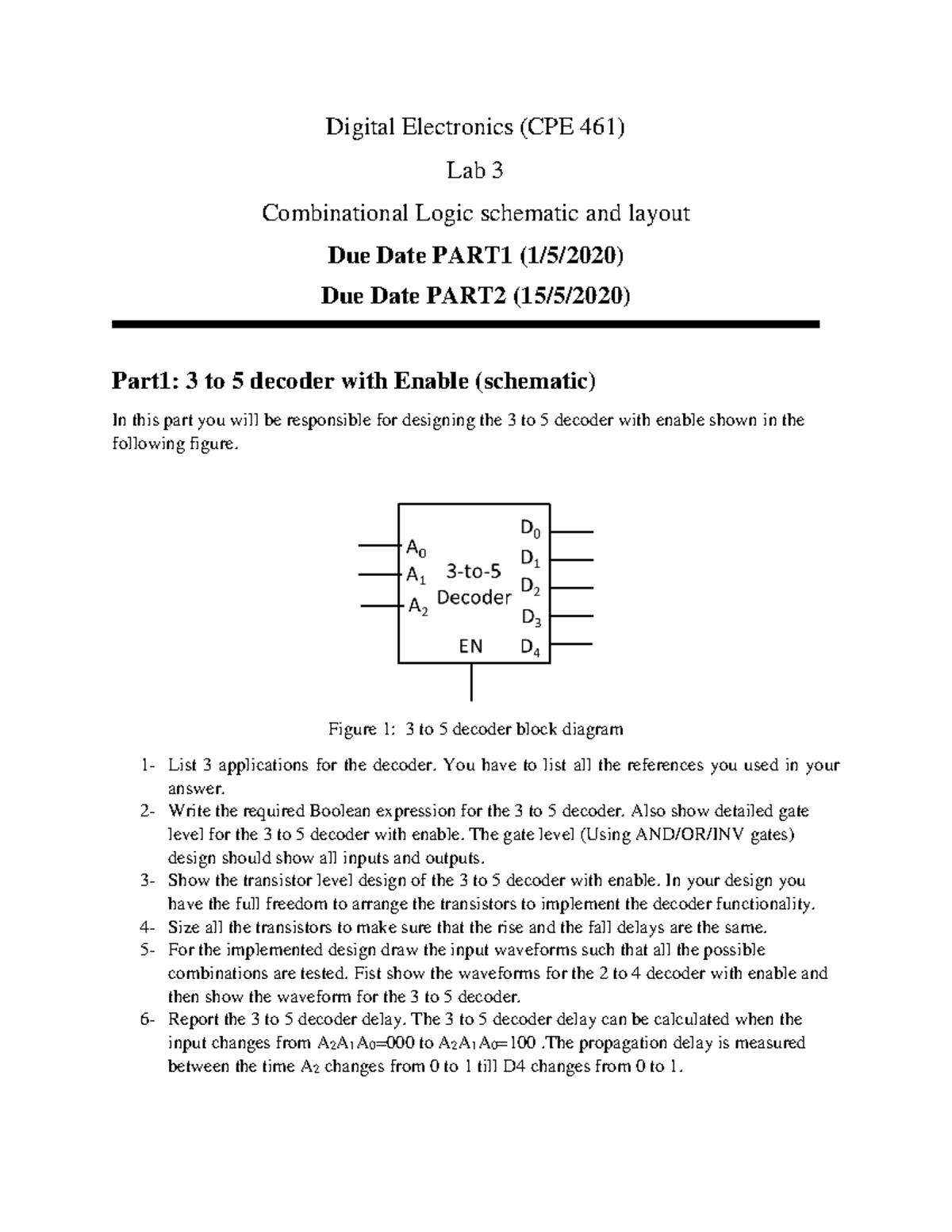 Assignment 3 - Digital Electronics (CPE 461) Lab 3 Combinational Logic ...