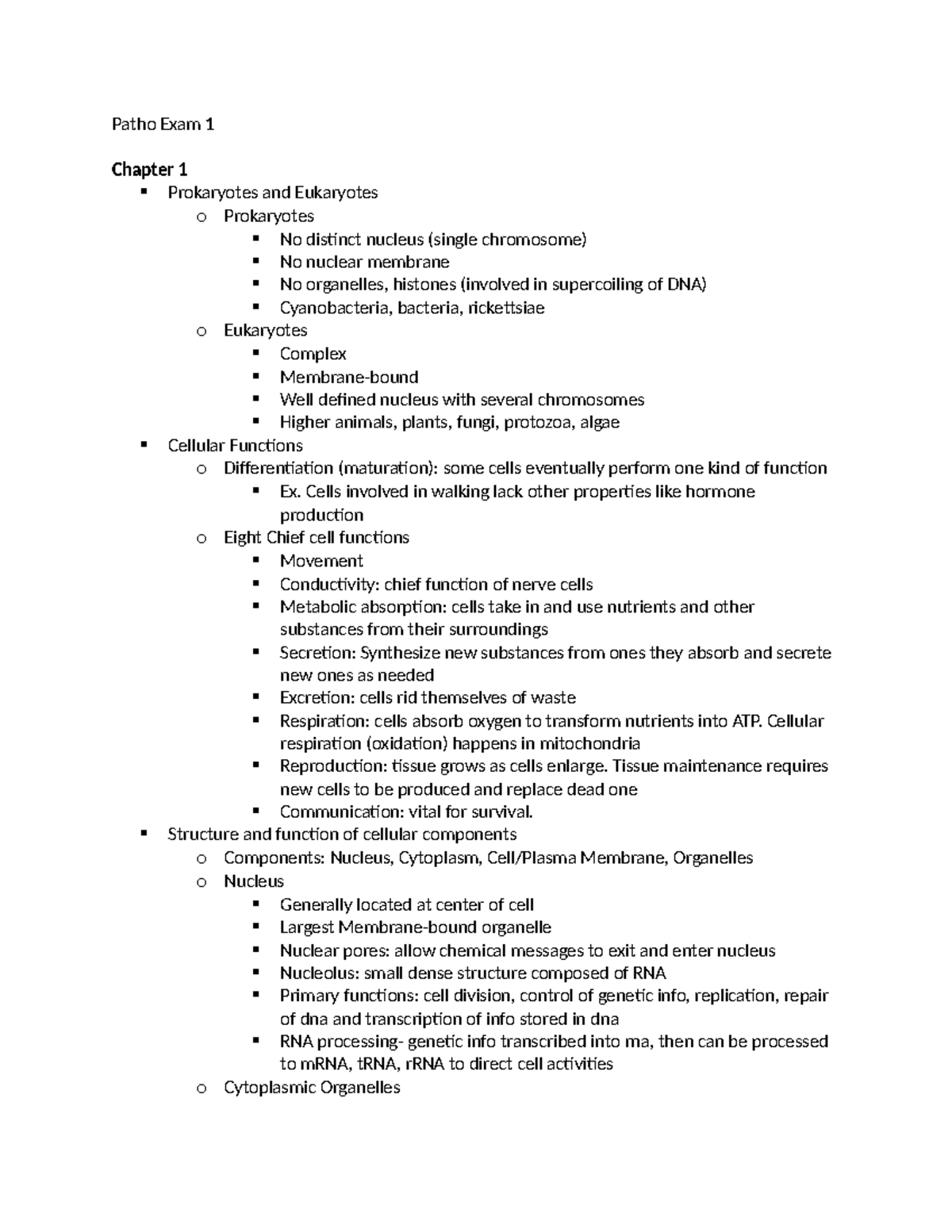 Patho 101: Exam 1 Comprehensive Study Guide on Cellular Biology - Studocu