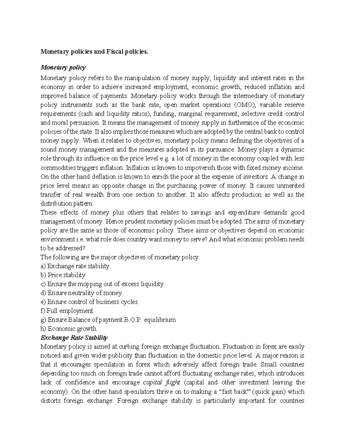 Monetary and Fiscal Policies: Key Concepts and Objectives - Studocu