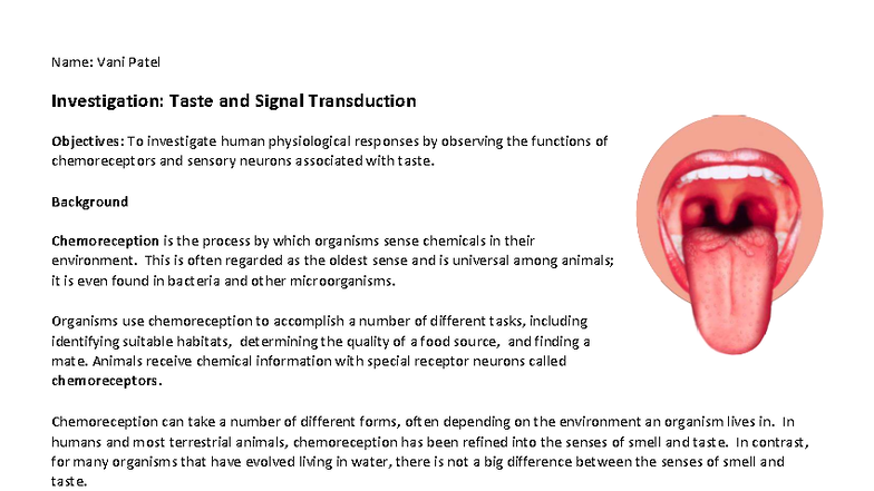 Taste Lab Investigation: Signal Transduction and Chemoreception - Studocu