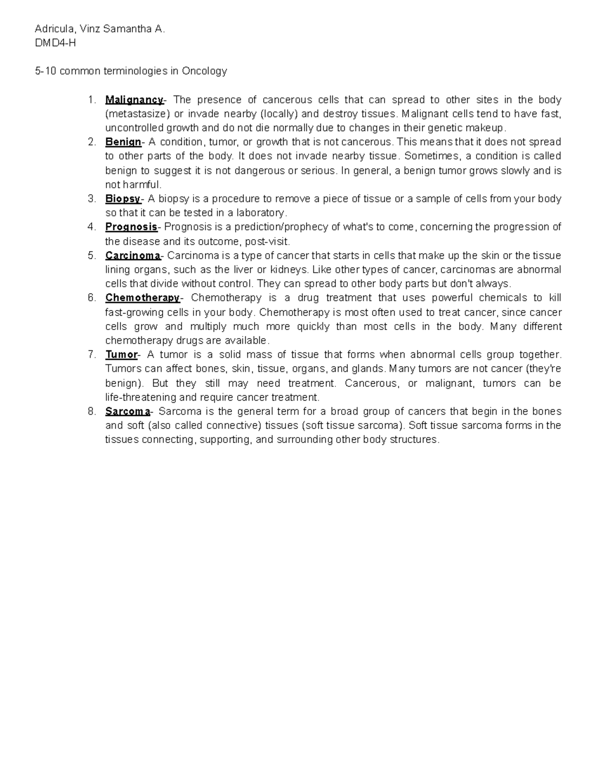 DMD4-H Opath Assignment: Key Oncology Terminologies Explained - Studocu