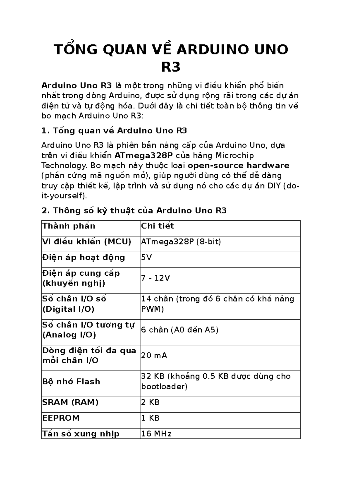 Tổng Quan Về Arduino Uno R3: Thông Tin và Tính Năng - Studocu