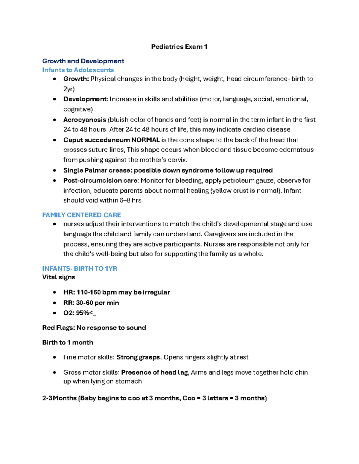 PEDS 101: Exam 1 Study Guide on Growth & Development from Infants to ...