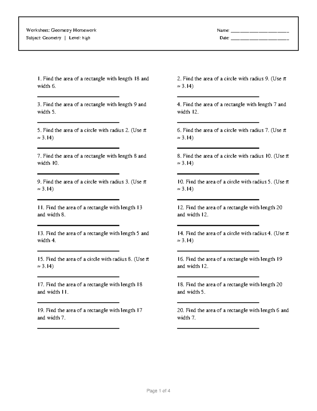 Geometry Homework 3 - Worksheet and Answer Key - Studocu