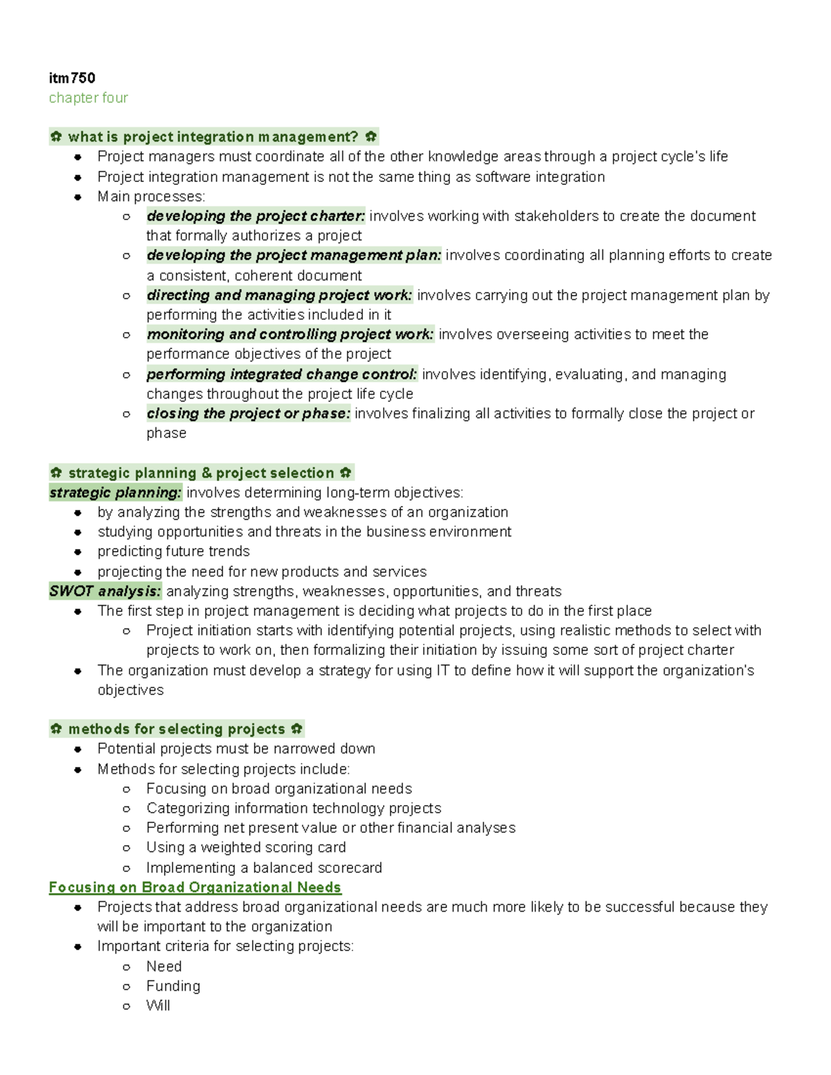 ITM750 Chapter 4: Understanding Project Integration Management - Studocu
