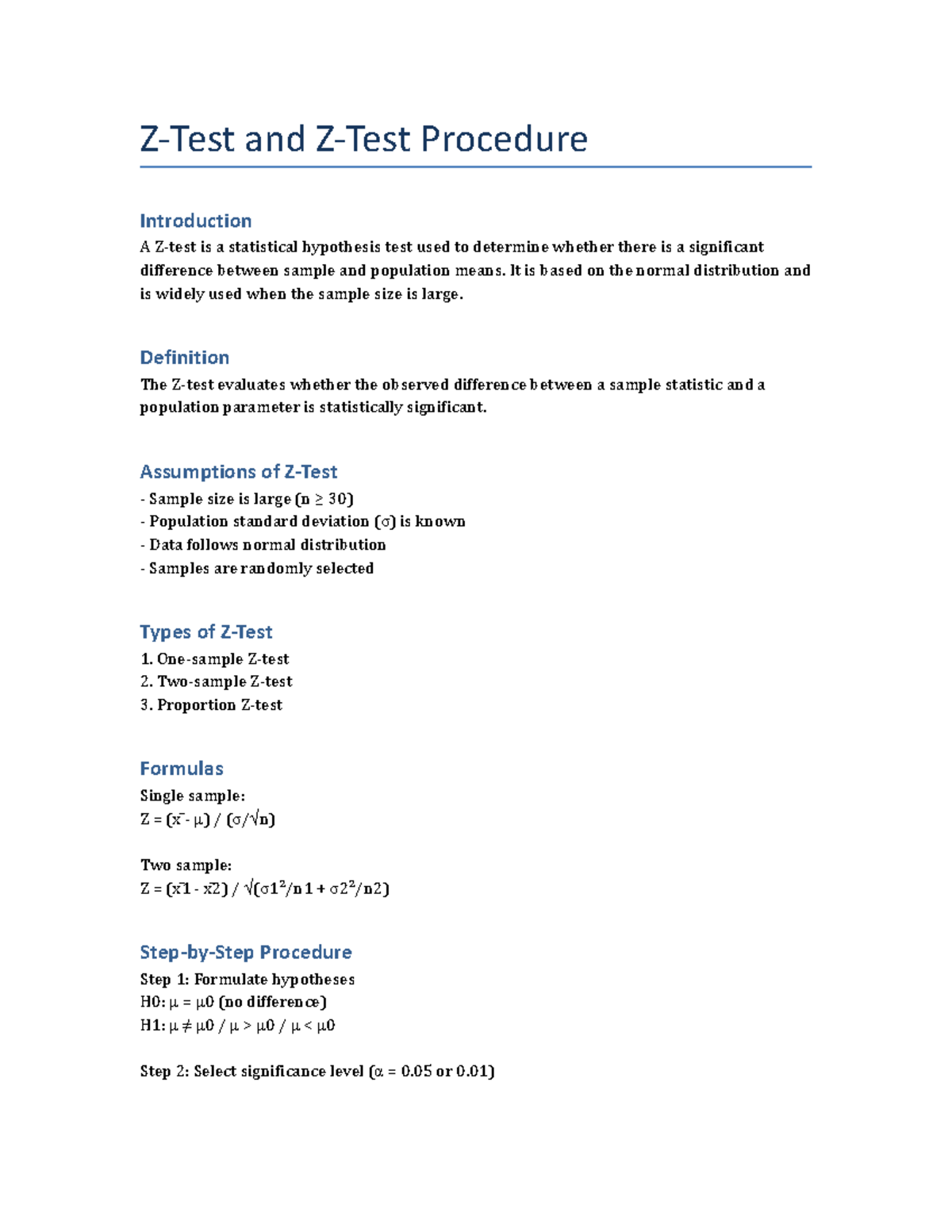 Expanded Z Test Procedure - FDSA - Studocu