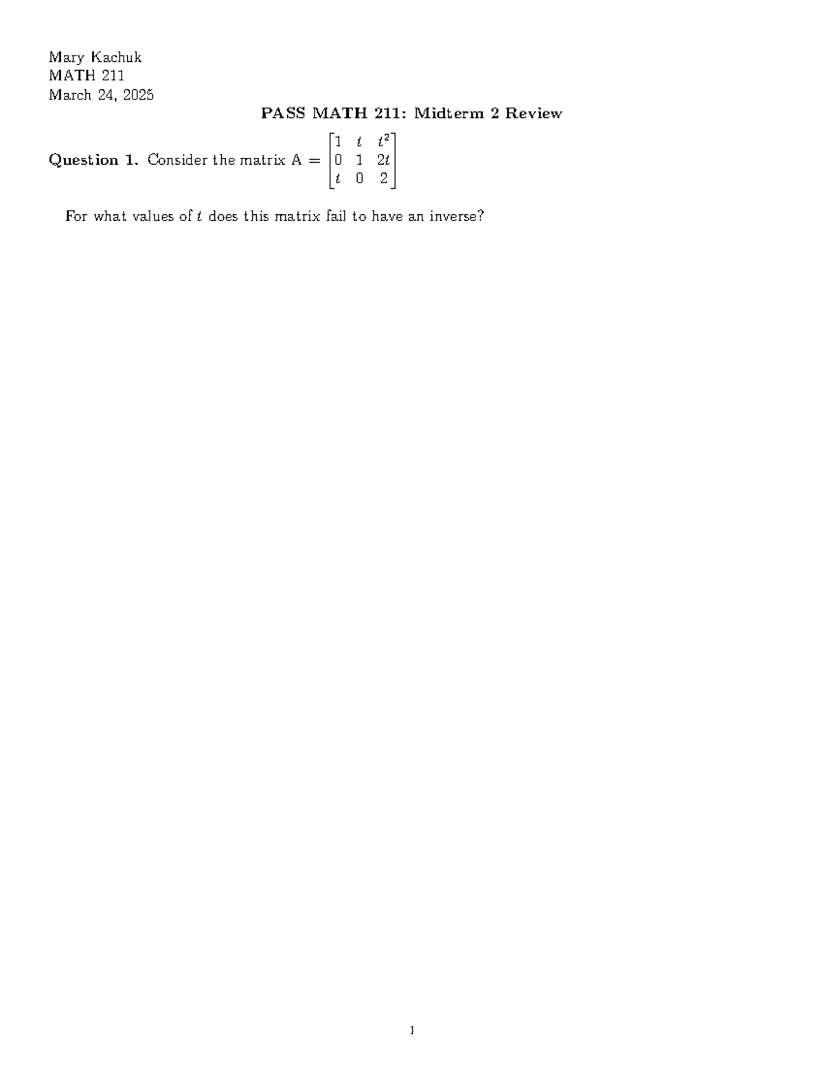 MATH 211: Midterm 2 review notes for March 24, 2025 - Studocu