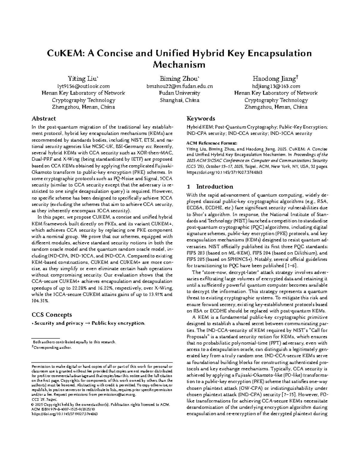 CuKEM: A Unified Hybrid Key Encapsulation Mechanism for Quantum ...