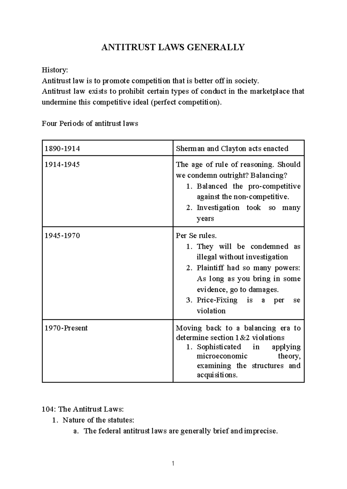 Antitrust Law Overview and Key Cases Outline (LAW 104) - Studocu