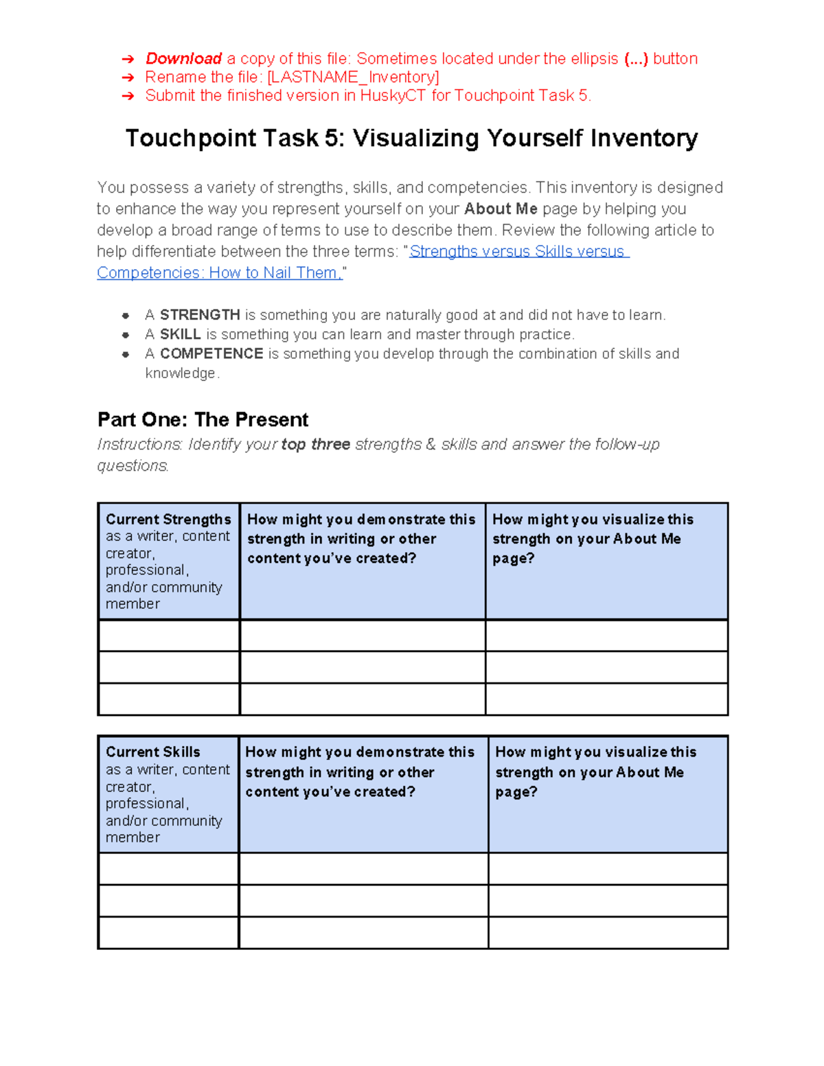 Visualizing Yourself Inventory: Touchpoint Task 5 Guide - Studocu
