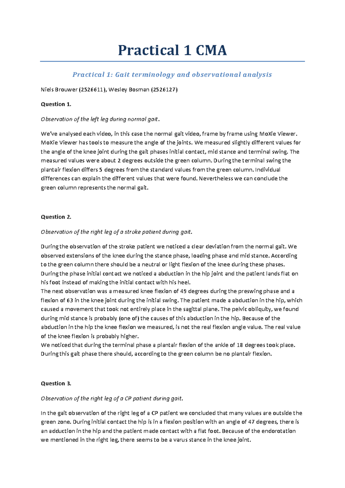 Practical 1-3 CMA: Gait Analysis and Observations in Patients - Studeersnel