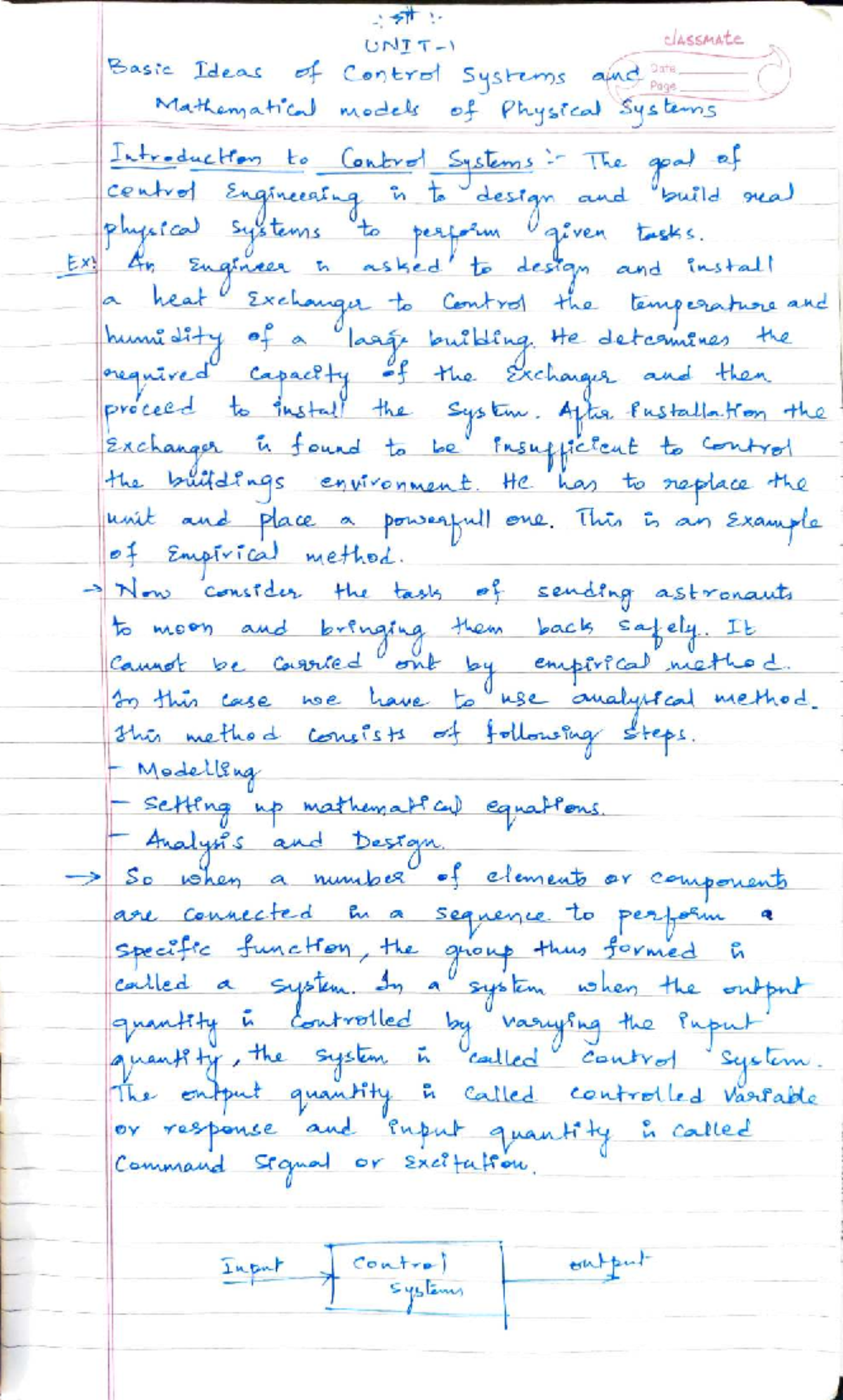 Unit-1 Notes Part 1: Control Systems and Mathematical Models - Studocu