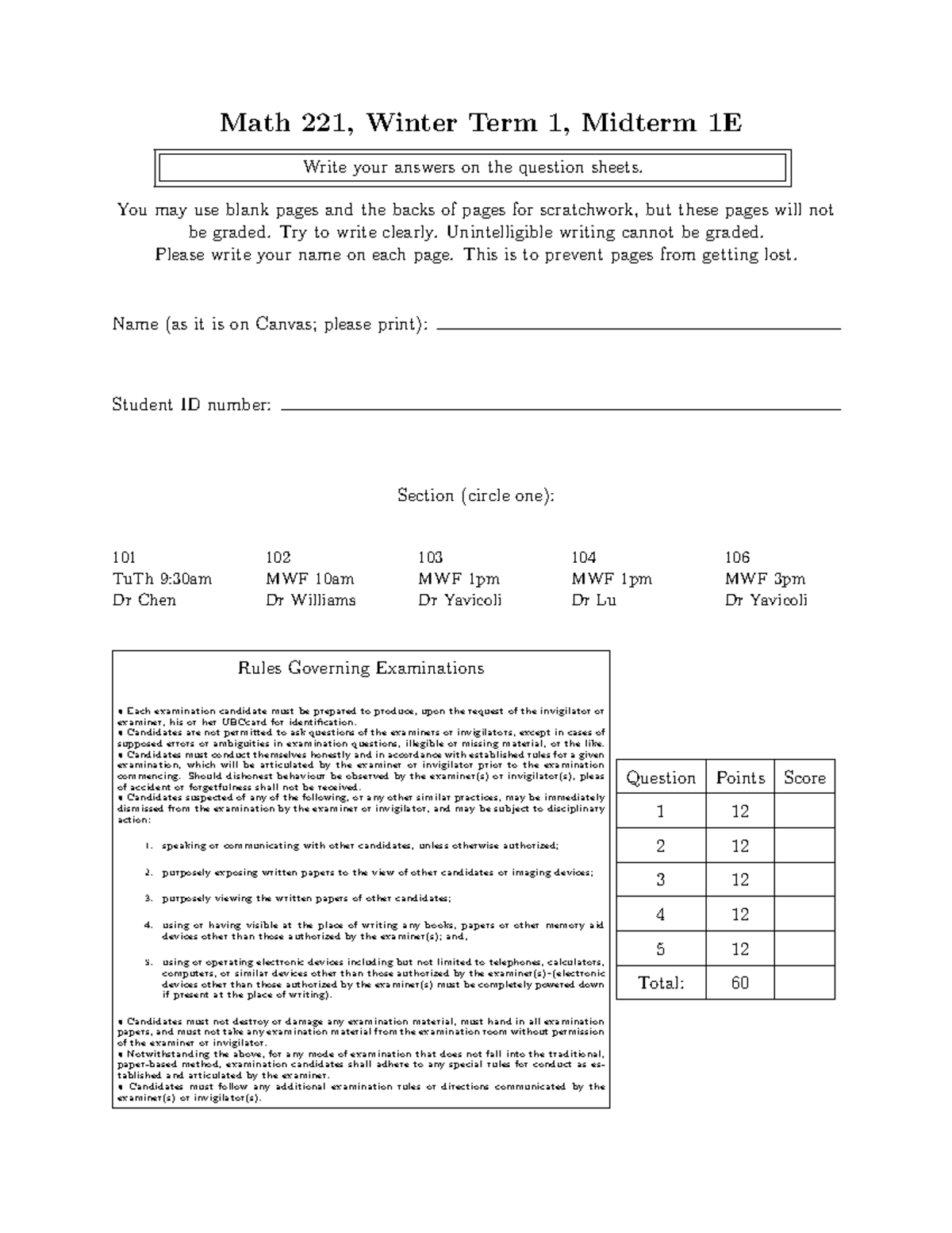 Math221 UBC Practice Midterm 1 - Winter Term 1 Examination Guide - Studocu