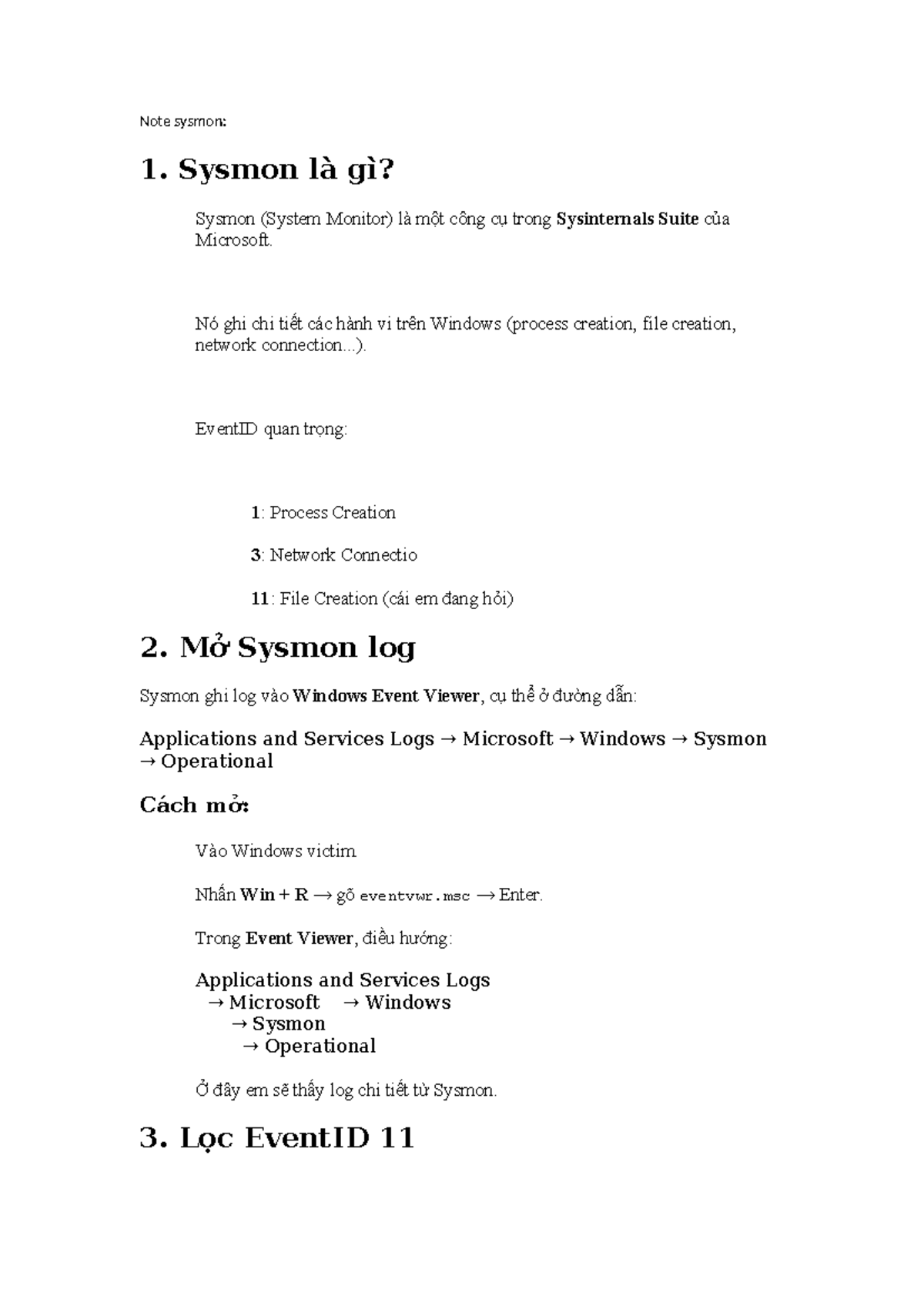 Ghi chú Sysmon: Hướng dẫn và EventID 11 - Studocu