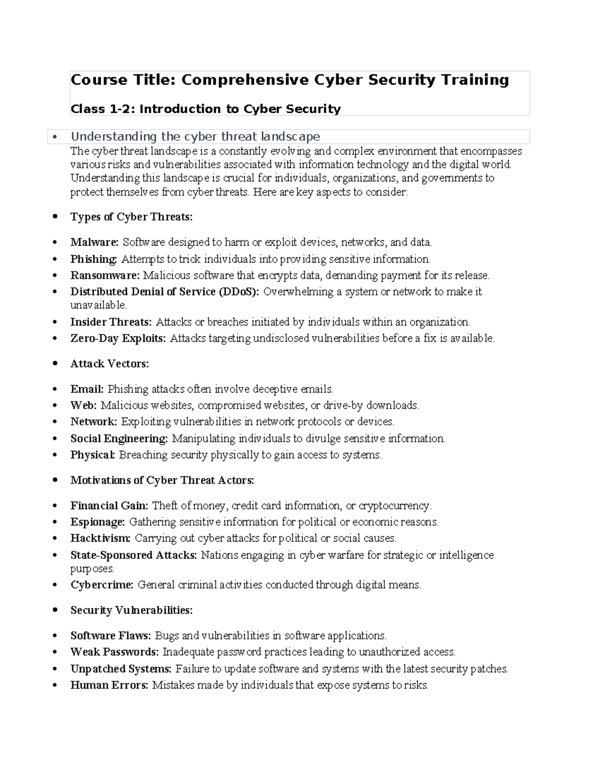 Cyber Security Course Module: Understanding Threats and Protocols - Studocu