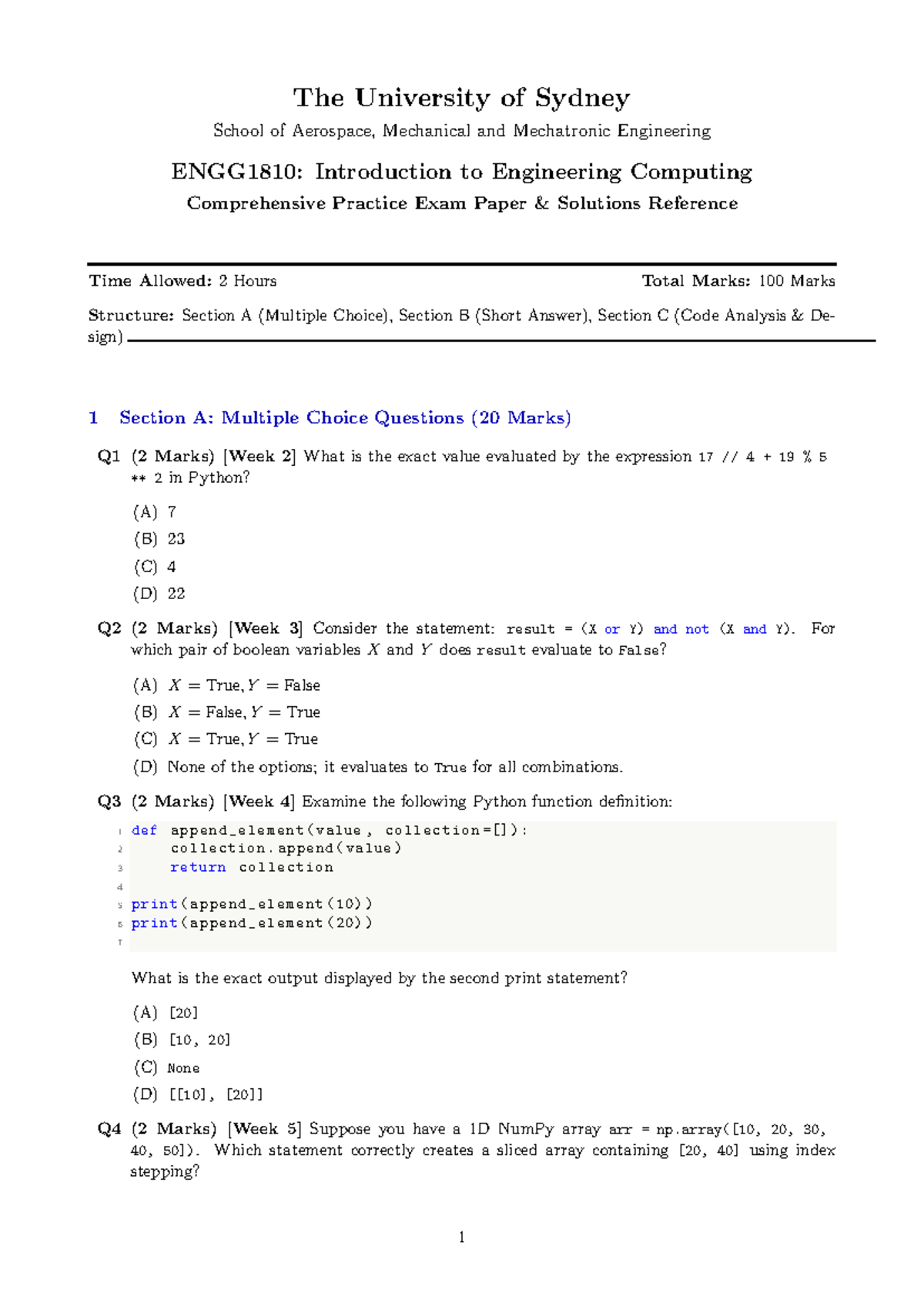 ENGG1810: Comprehensive Practice Exam Solutions for Engineering ...