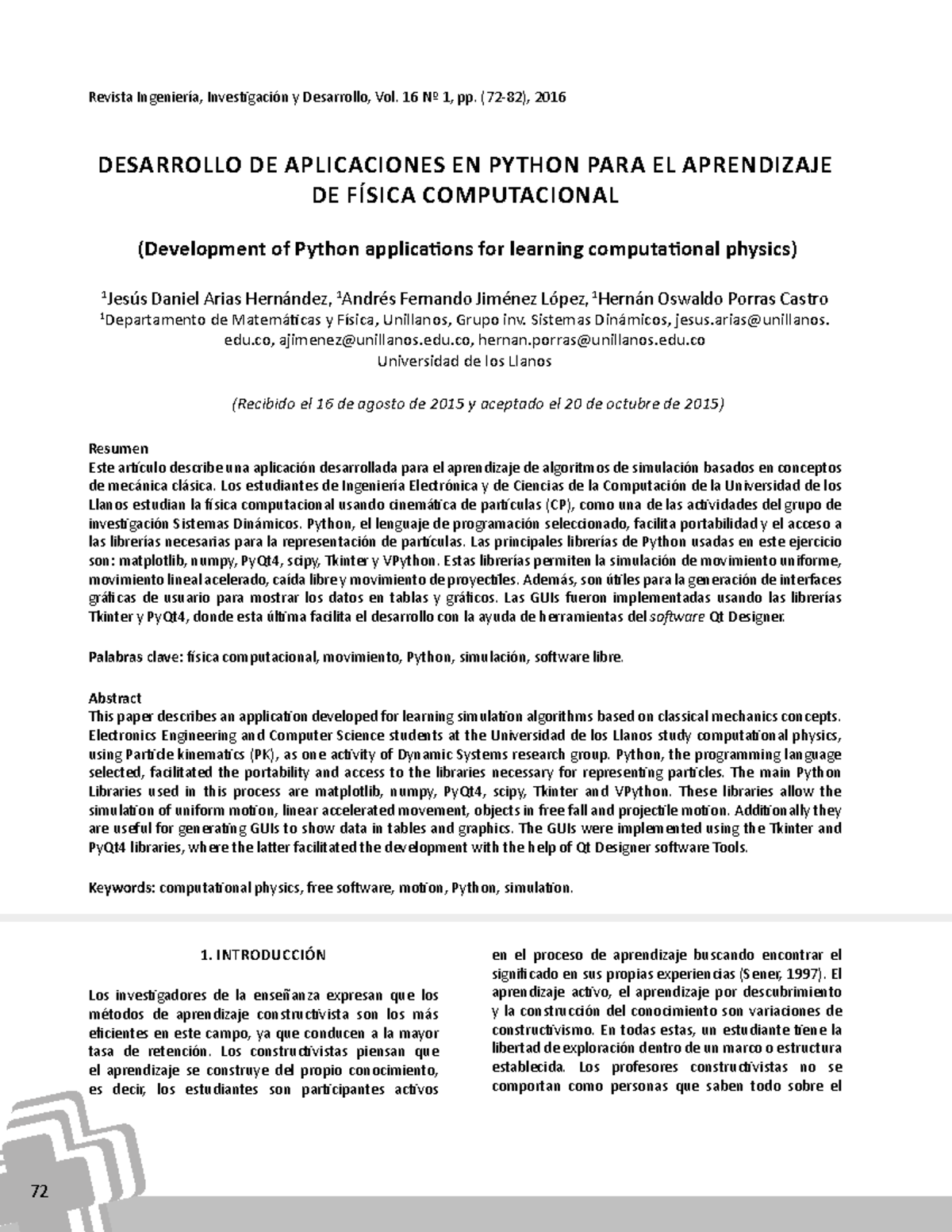 Desarrollo de Aplicaciones en Python para Aprendizaje Físico D-6096222 ...