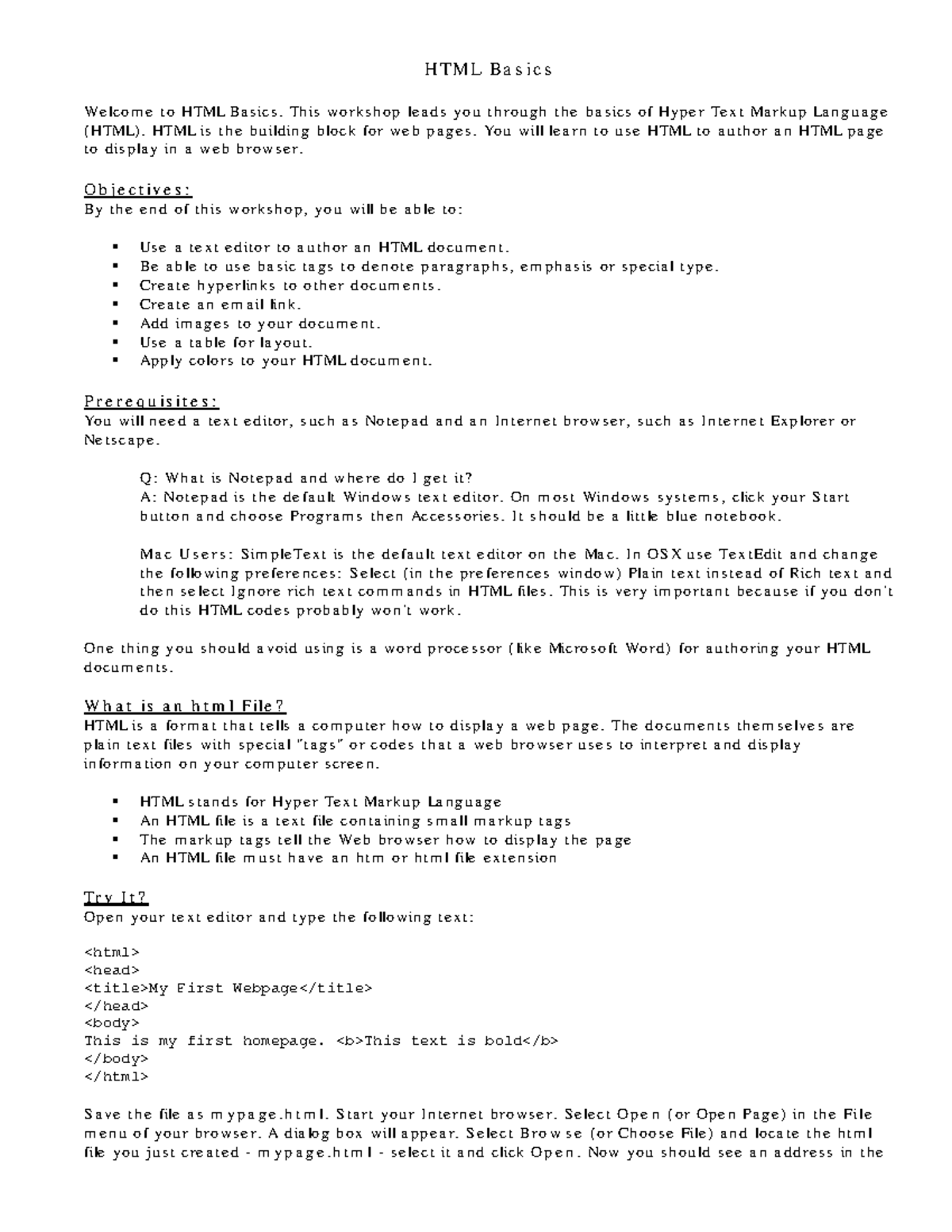 HTML Basics Workshop: Learning Hyper Text Markup Language (HTML) - Studocu