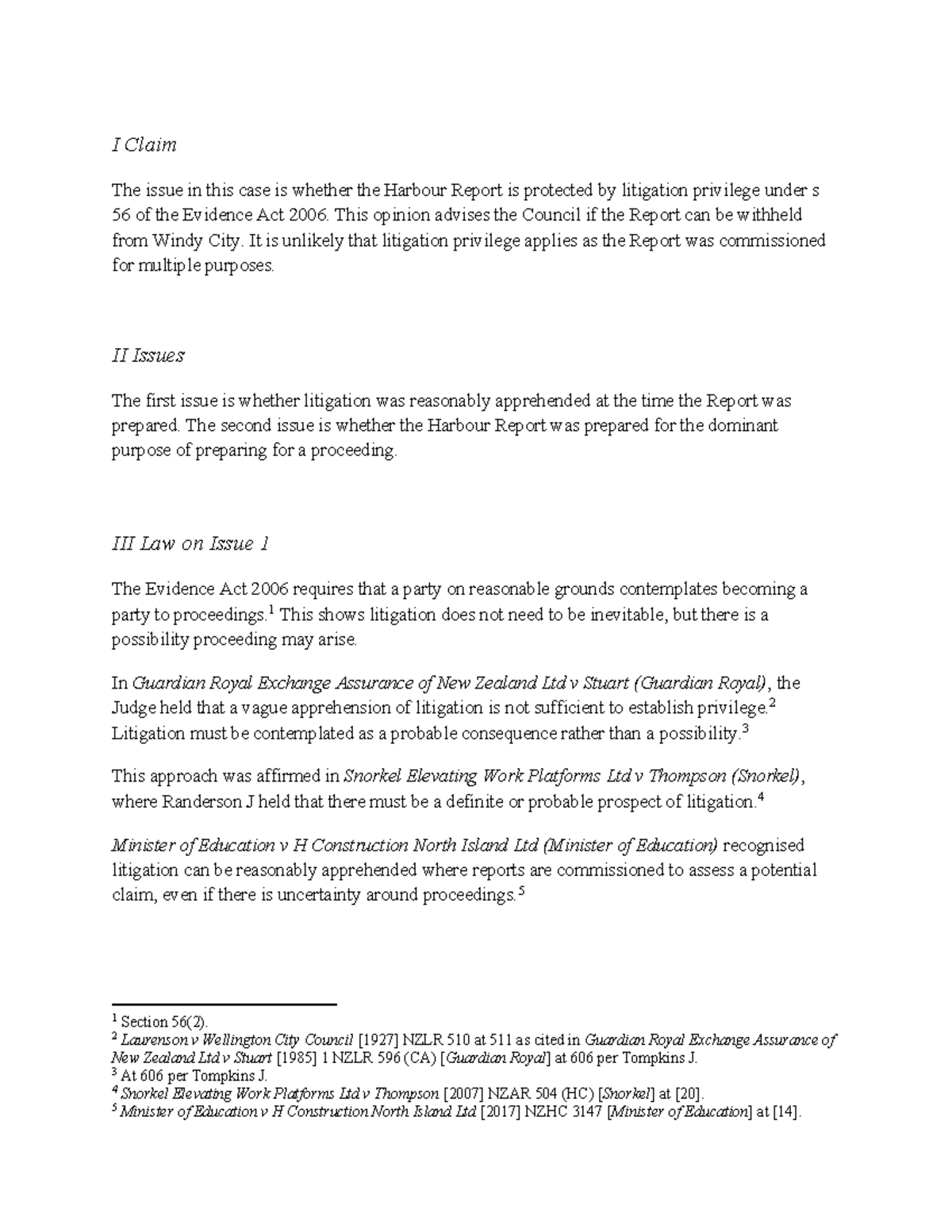 LAWS297 LWE2 - Analysis of Harbour Report and Litigation Privilege ...