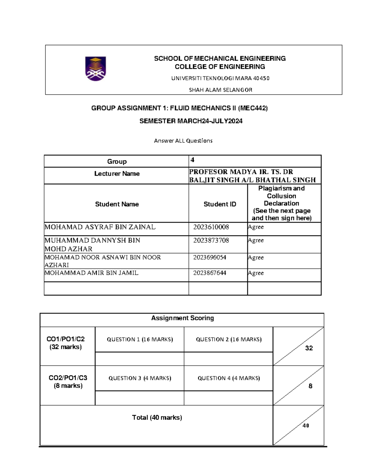 MEC442 Group Assignment 1: Fluid Mechanics Analysis by Group 4 - Studocu