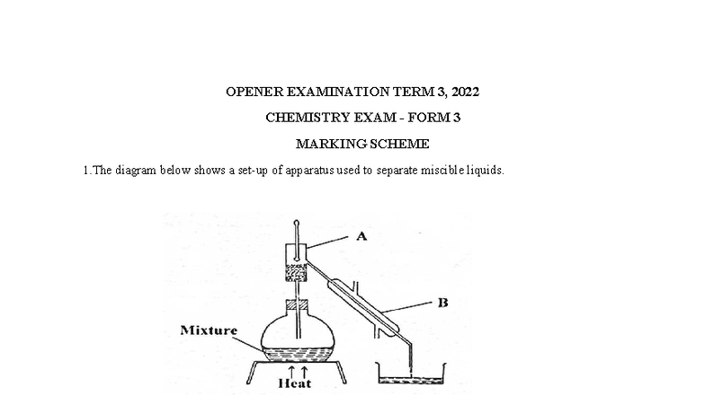 Chemistry F3 2022 Term 3 Examination Marking Scheme - Studocu