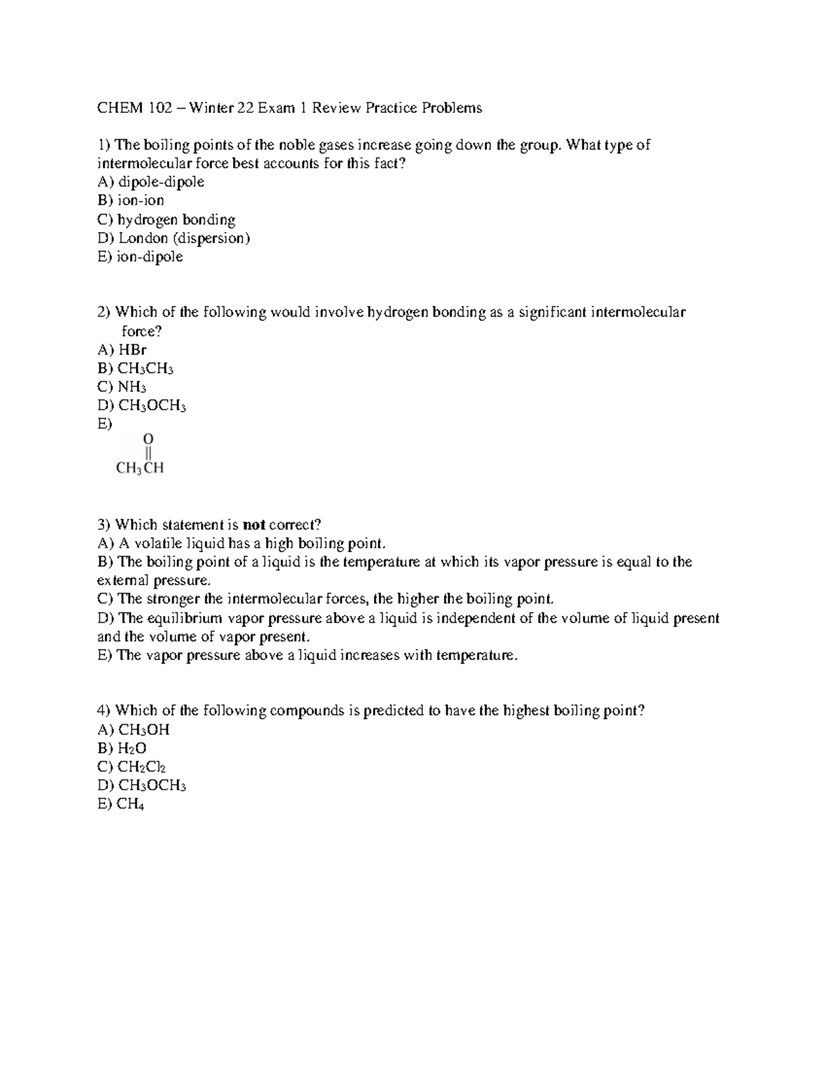 Chem 102 Winter 22 Exam 1 Review Q&A Practice Problems - Studocu