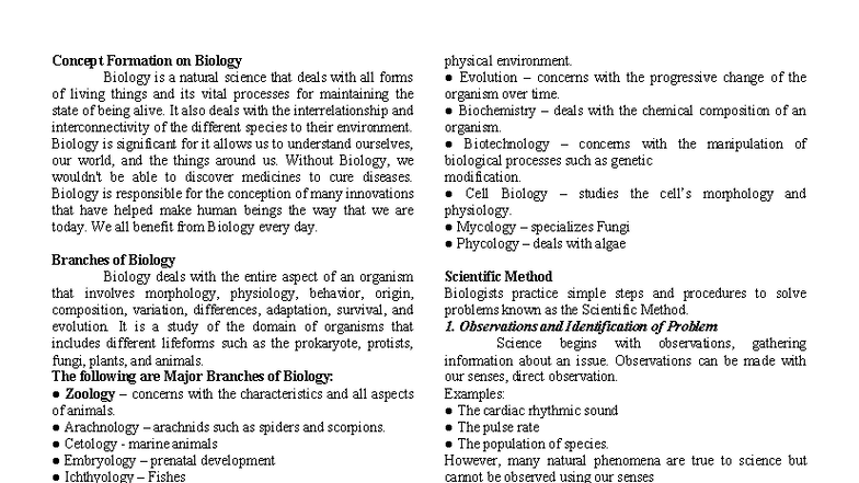 Biology 101: Comprehensive Review of Key Concepts (Weeks 1-9) - Studocu