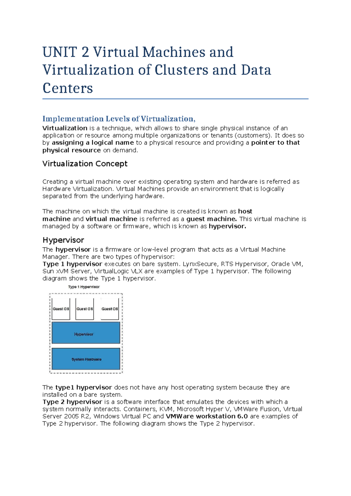 UNIT 2: Understanding Virtual Machines & Virtualization in Data Centers ...