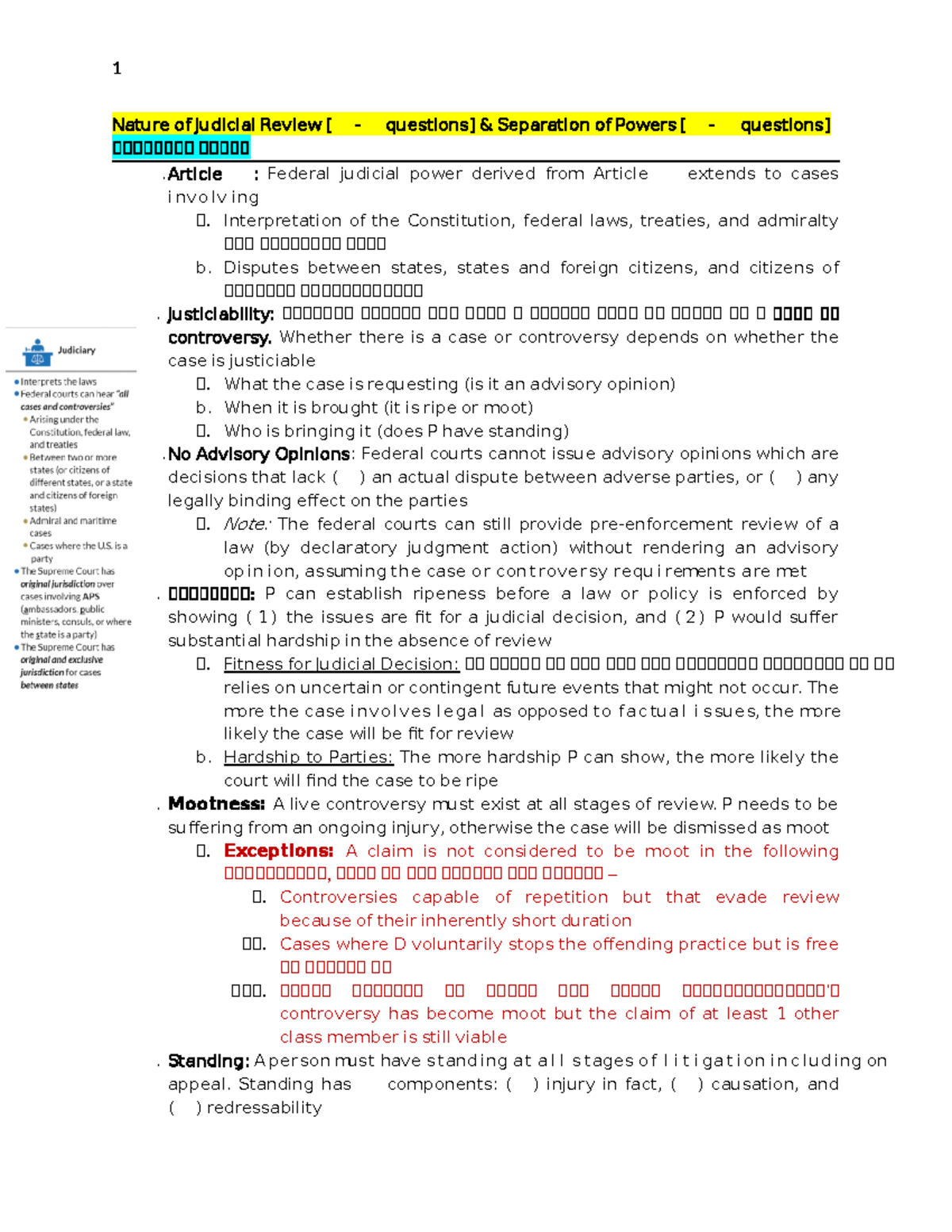 Constitutional Law Lecture Notes - Nature of Judicial Review and ...