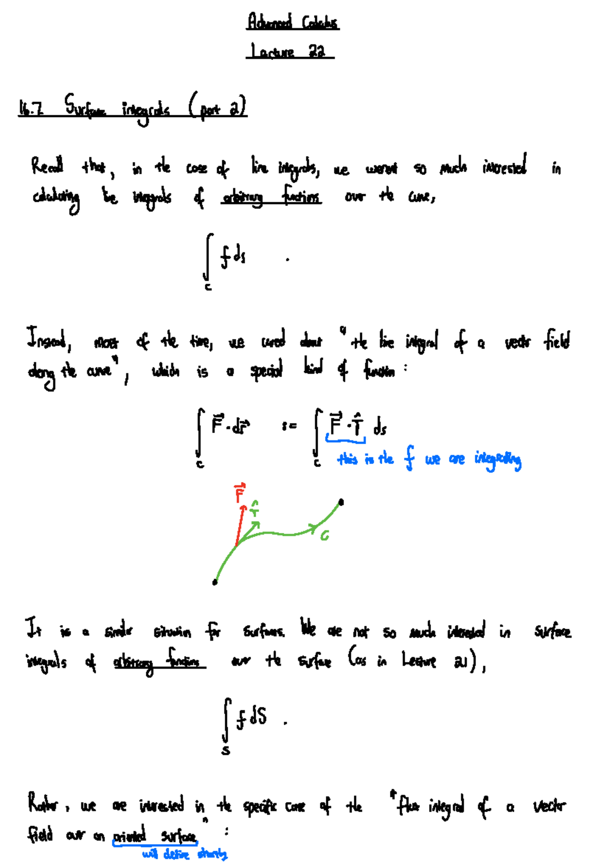 Advanced Calculus Lecture 2216.7: Surface Integrals Part 2 - Studocu