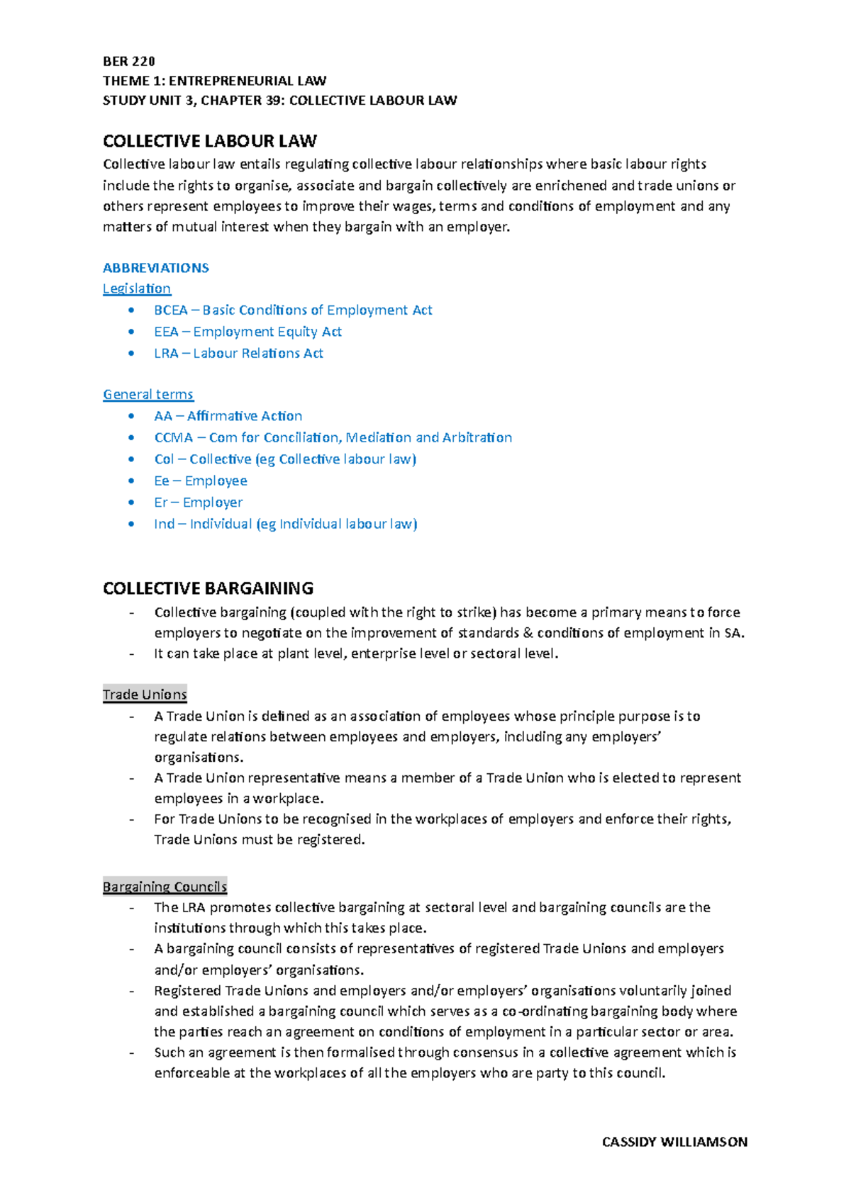 Study Unit 3: Chapter 39 - Insights into Collective Labour Law - Studocu