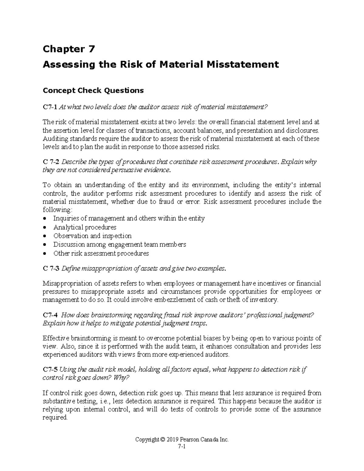 Chp 7 Audit Solutions - Risk Assessment & Inherent Risk Insights - Studocu