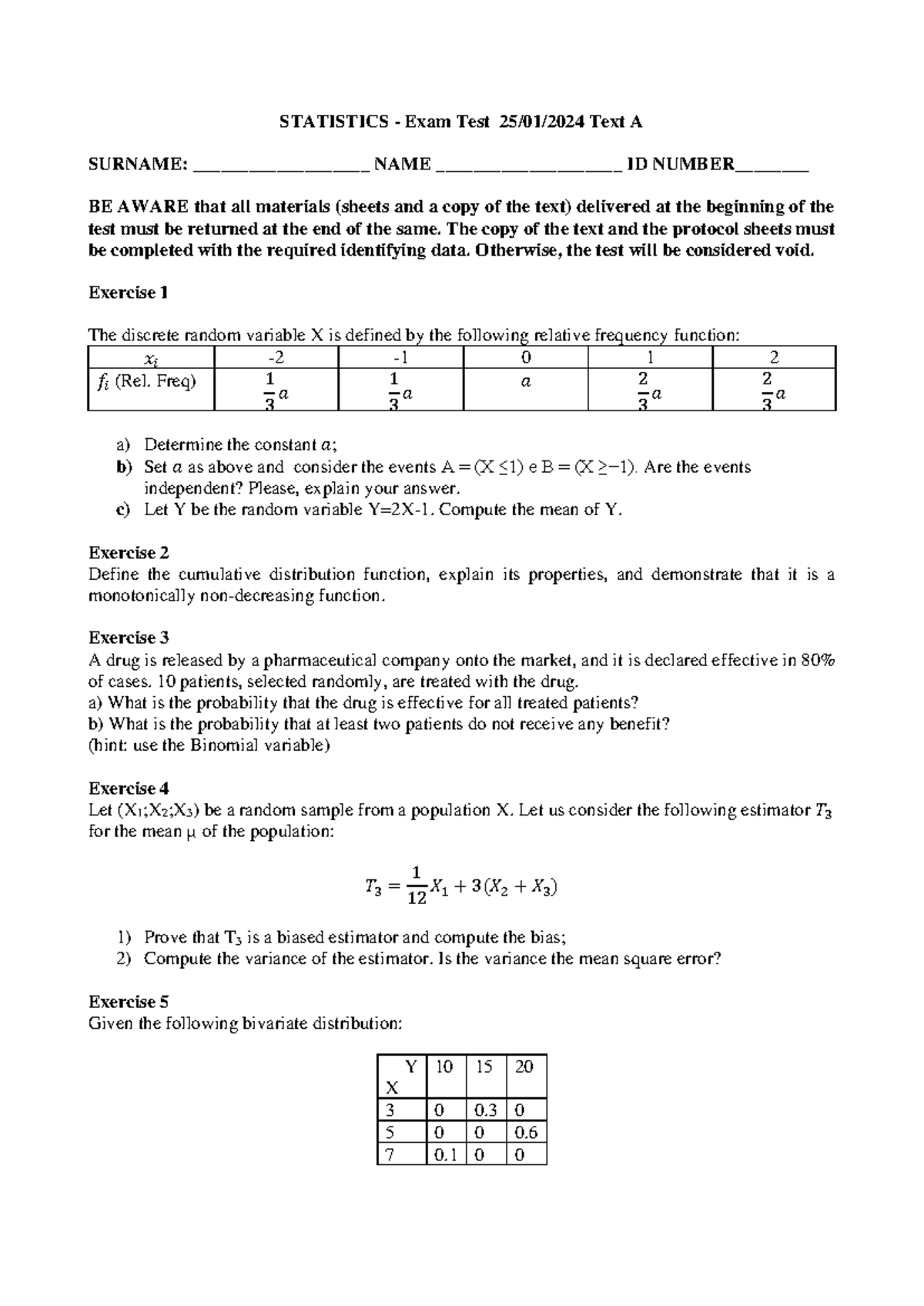 STATISTICS ST 25012024 A - Continuous Assessment Practice Exam - Studocu