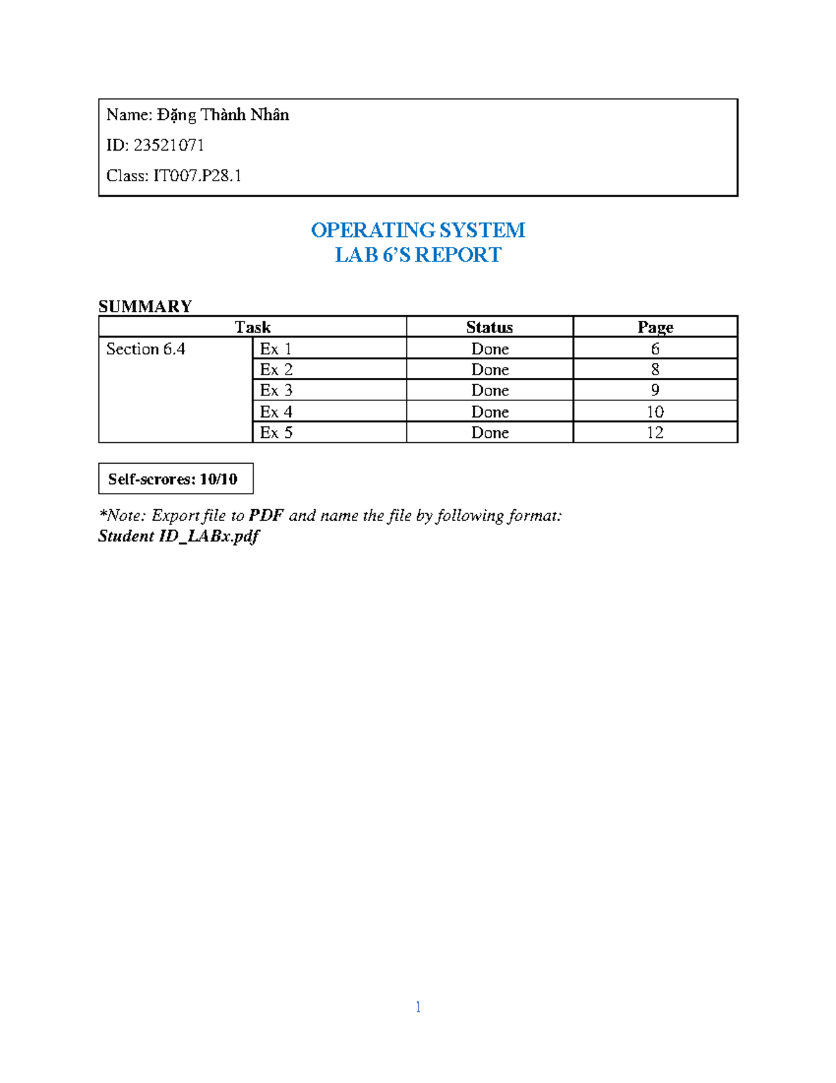 IT007.P28.1 Operating System Lab Report Summary - Lab 6 - Studocu