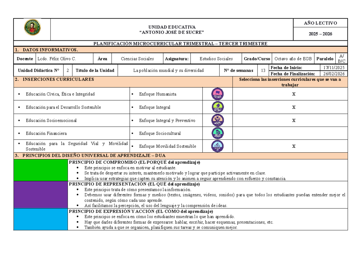 Planificación Microcurricular 8vo EGB - Estudios Sociales Tercer Trimestre - Document Preview