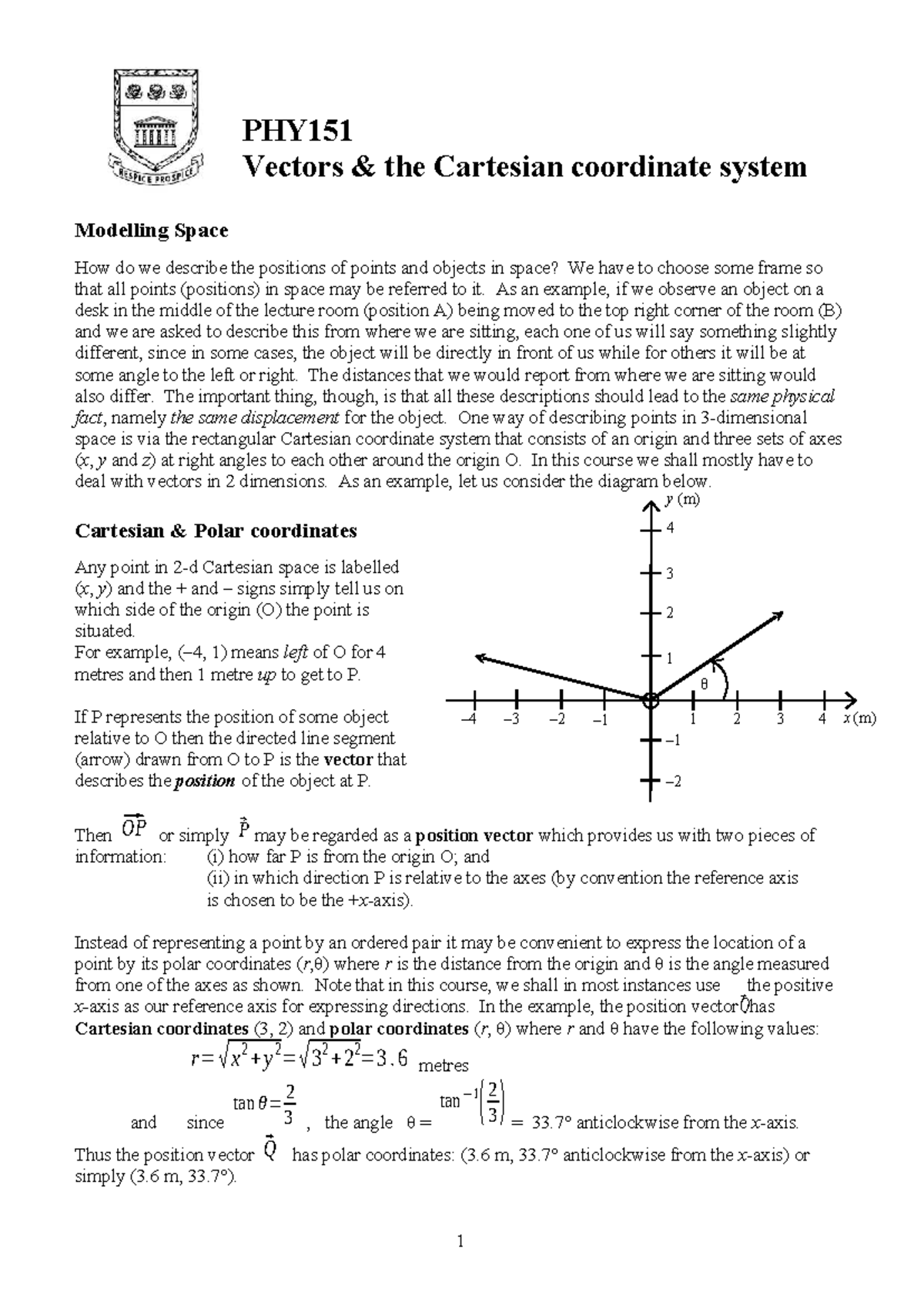 PHY151 Final Exam: Vectors and the Cartesian Coordinate System - Studocu