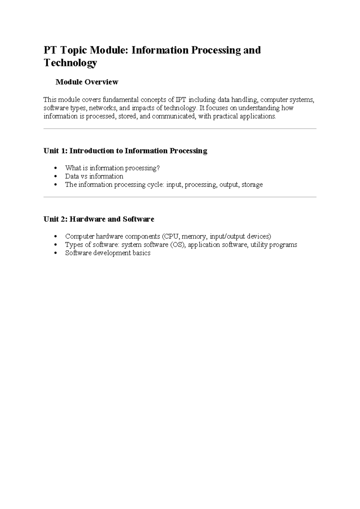 IPT Topic Module - ffffff - PT Topic Module: Information Processing and ...