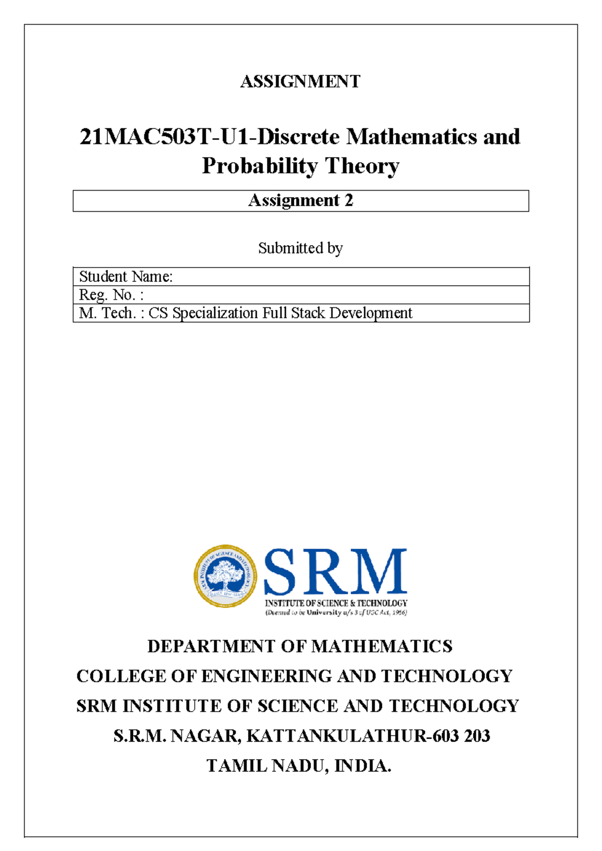 Lazy approch(snamo) - Java Programming - ASSIGNMENT 21MAC503T-U1 ...
