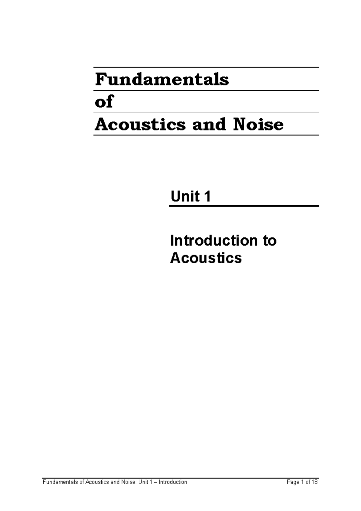 Lecture notes, lecture 1 - Introduction to Acoustics - Fundamentals of ...