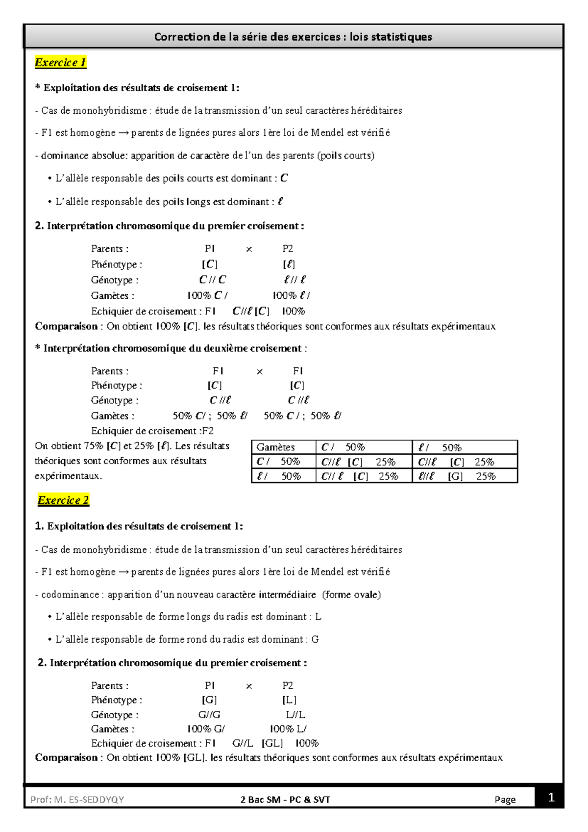 Lois stat Esseddyqy- Corrections - Exercice 1 * Exploitation des ...