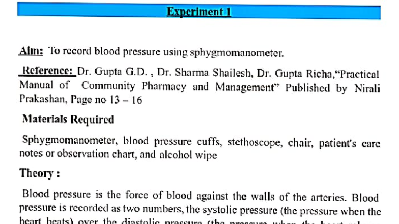 Community Pharmacy Practical - 1: Blood Pressure Measurement Techniques ...