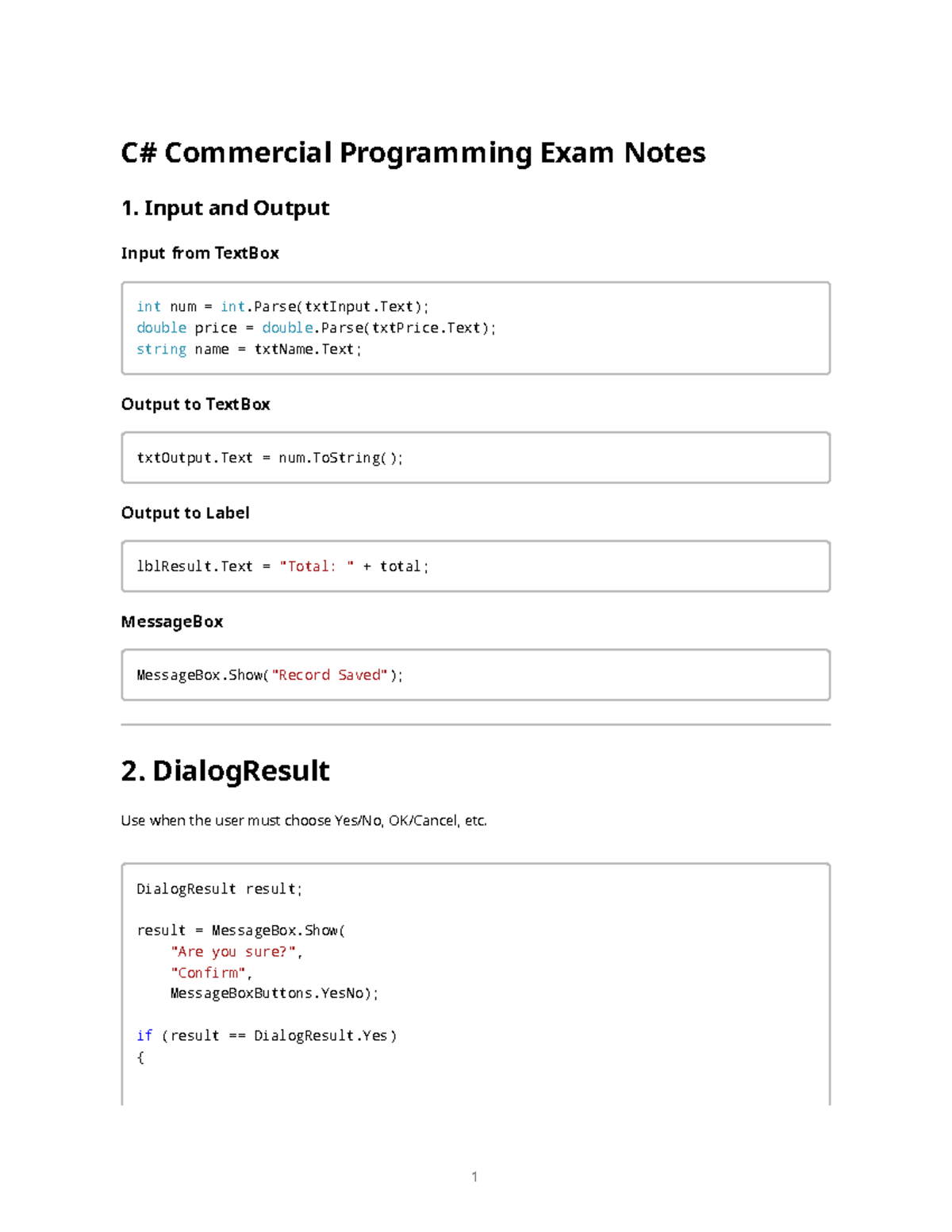 C# Commercial Programming Final Exam Notes: Key Concepts and Examples ...
